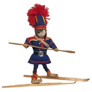 Vintage Sami Doll Sweden Laplander Skier Traditional Folk Art Norwegian RARE